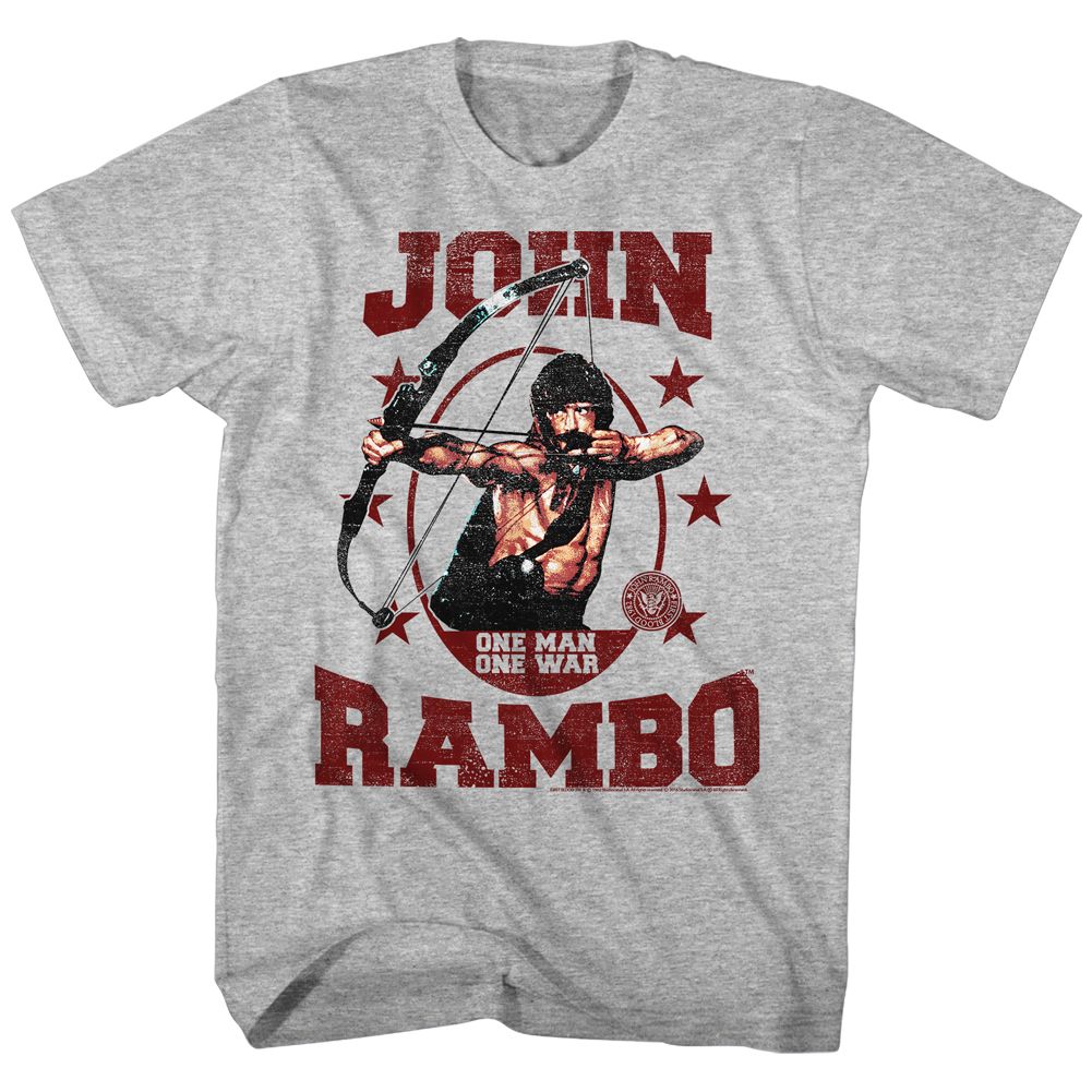 Gray Heather Rambo t-shirt featuring a One Man One War design