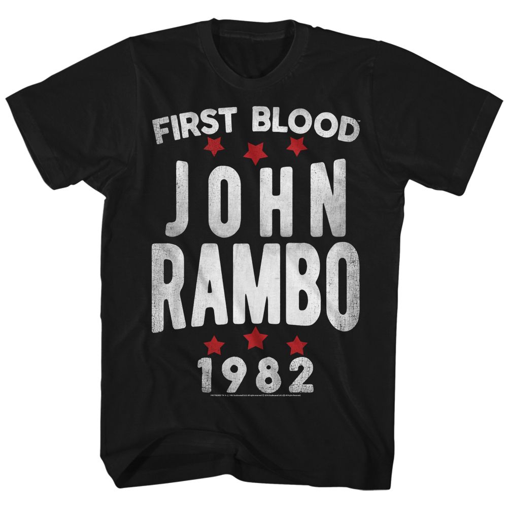 Black Rambo t-shirt featuring a Rambo Stars design