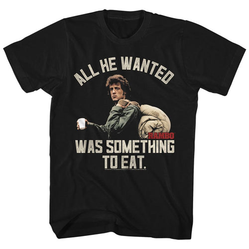 Black Rambo t-shirt featuring a Something to Eat design
