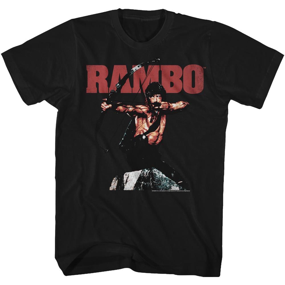Black Rambo t-shirt featuring a Rambow design