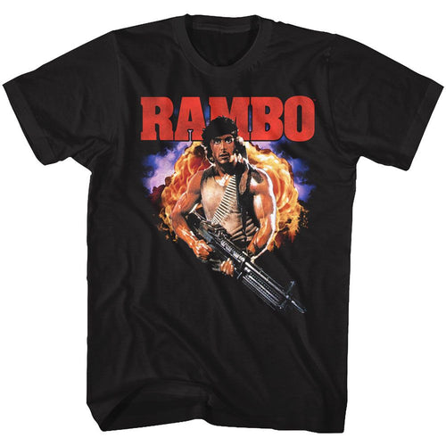 Black Rambo t-shirt featuring an Exploooooode design