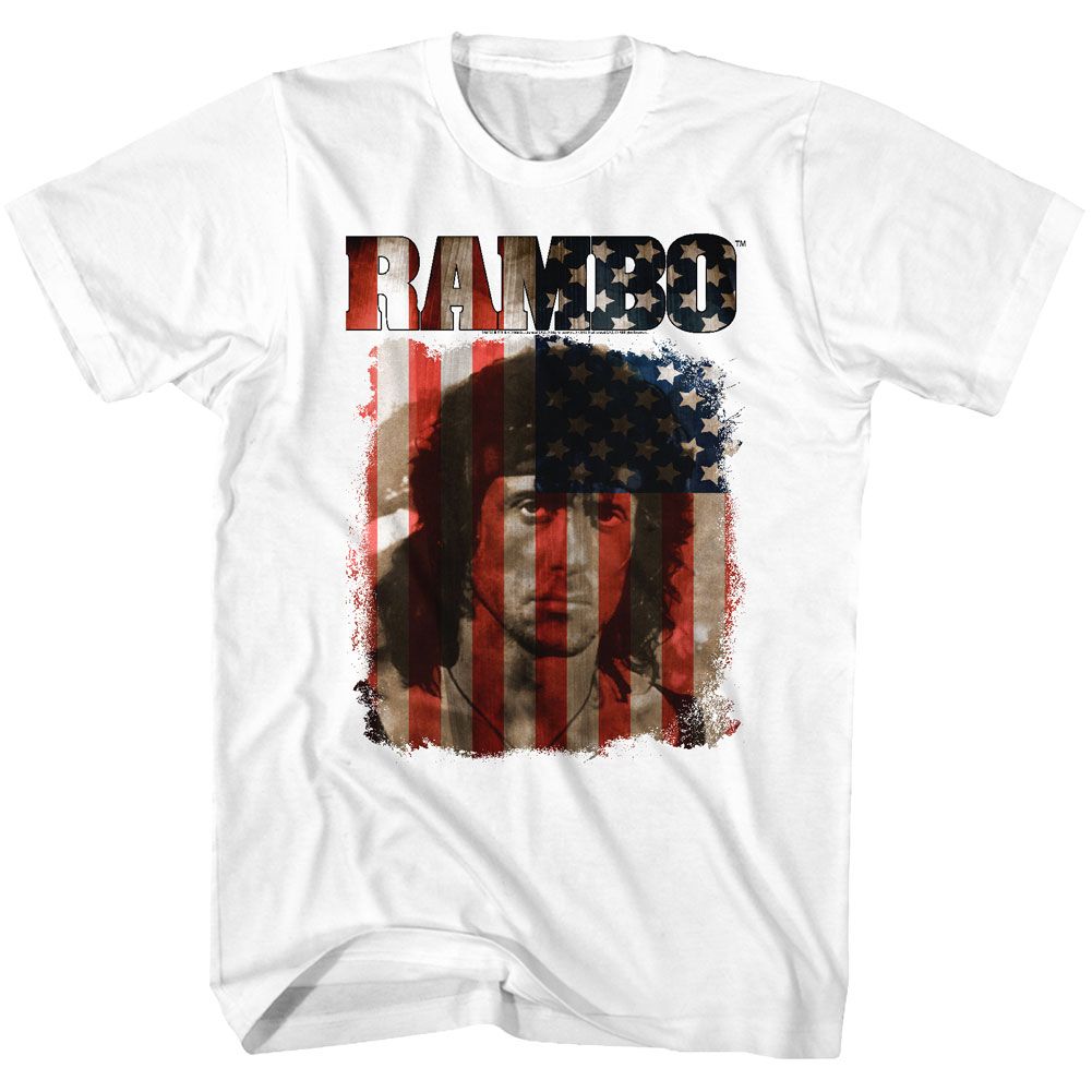 White Rambo t-shirt featuring a Merica design