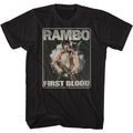 Black Rambo t-shirt featuring a First Blood design