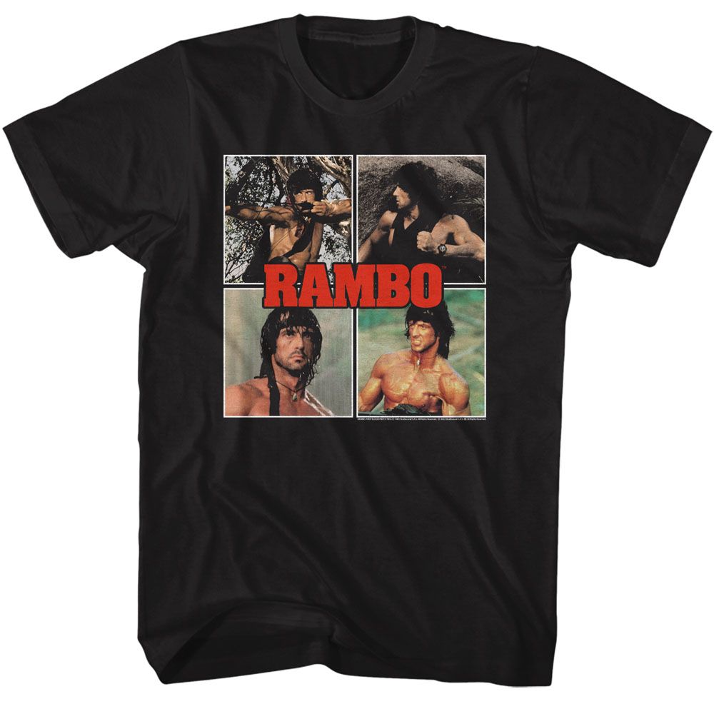 Black Rambo t-shirt featuring a Rambo Multi Image design