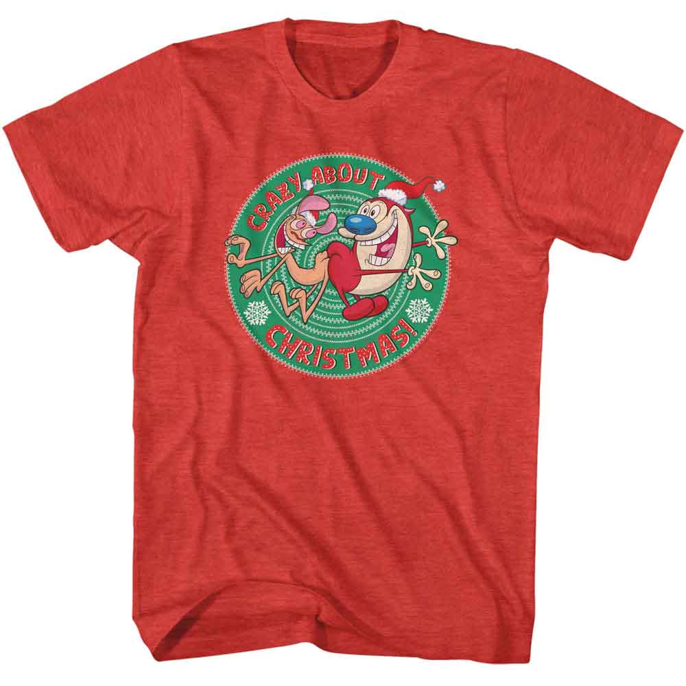 Red Heather Ren and Stimpy t-shirt featuring a Crazy About Christmas design