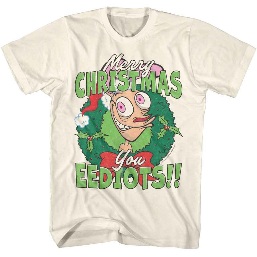 Natural Ren and Stimpy t-shirt featuring a Merry Christmas Eediots design