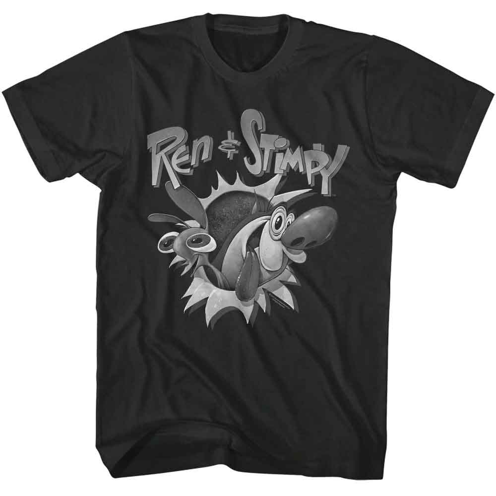 Smoke Gray Ren and Stimpy t-shirt featuring a Ren and Stimpy black and white logo design