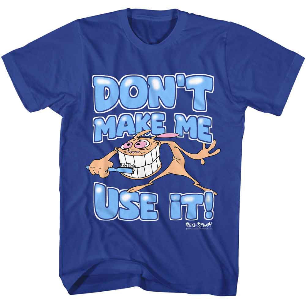 Royal Blue Ren and Stimpy t-shirt featuring a Don't Make Me design