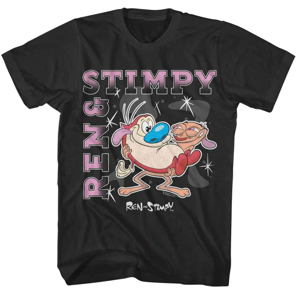 Smoke Gray Ren and Stimpy t-shirt featuring a Gradient Text Shapes Sparkles design