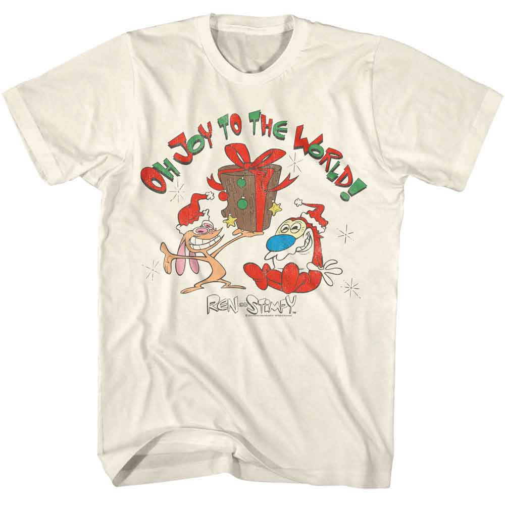 Natural Ren and Stimpy t-shirt featuring a Joy to the World design