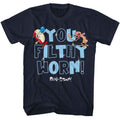 Navy Ren and Stimpy t-shirt featuring a You Filthy Worm design