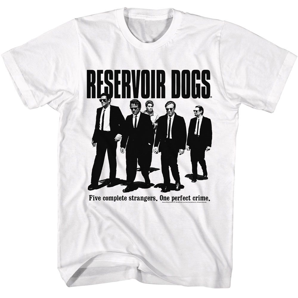 White Reservoir Dogs t-shirt featuring a One Perfect Crime design