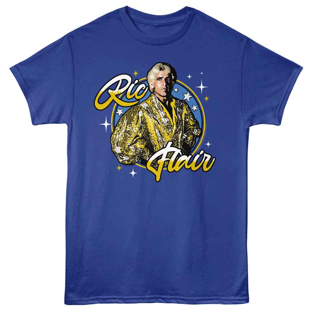 Royal Blue Ric Flair t-shirt featuring a Gilded Stars design