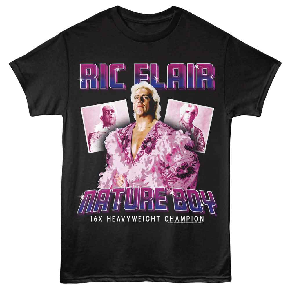 Black Ric Flair t-shirt featuring a Nature Boy Gradient design