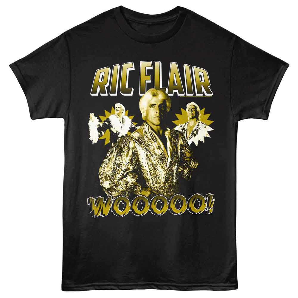 Black Ric Flair t-shirt featuring a Gold Wooooo design