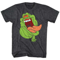 Black Heather The Real Ghostbusters t-shirt featuring a Slimer design