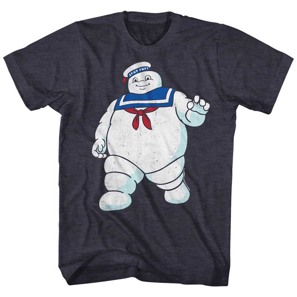 Navy Heather The Real Ghostbusters t-shirt featuring a Mr. Stay Puft design
