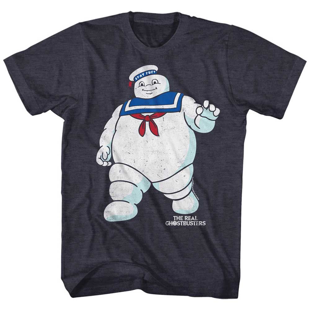 Navy Heather The Real Ghostbusters t-shirt featuring a The Real Ghostbusters Mr Stay Puft 2 design