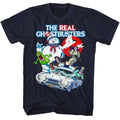 Navy The Real Ghostbusters t-shirt featuring a The Real Ghostbusters Gb Collage design
