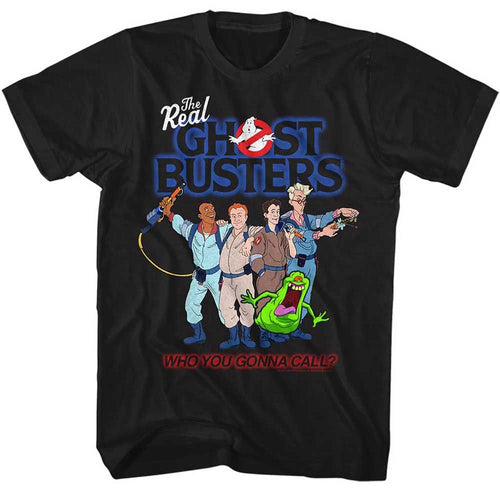 Black The Real Ghostbusters t-shirt featuring a The Real Ghostbusters Group3 design