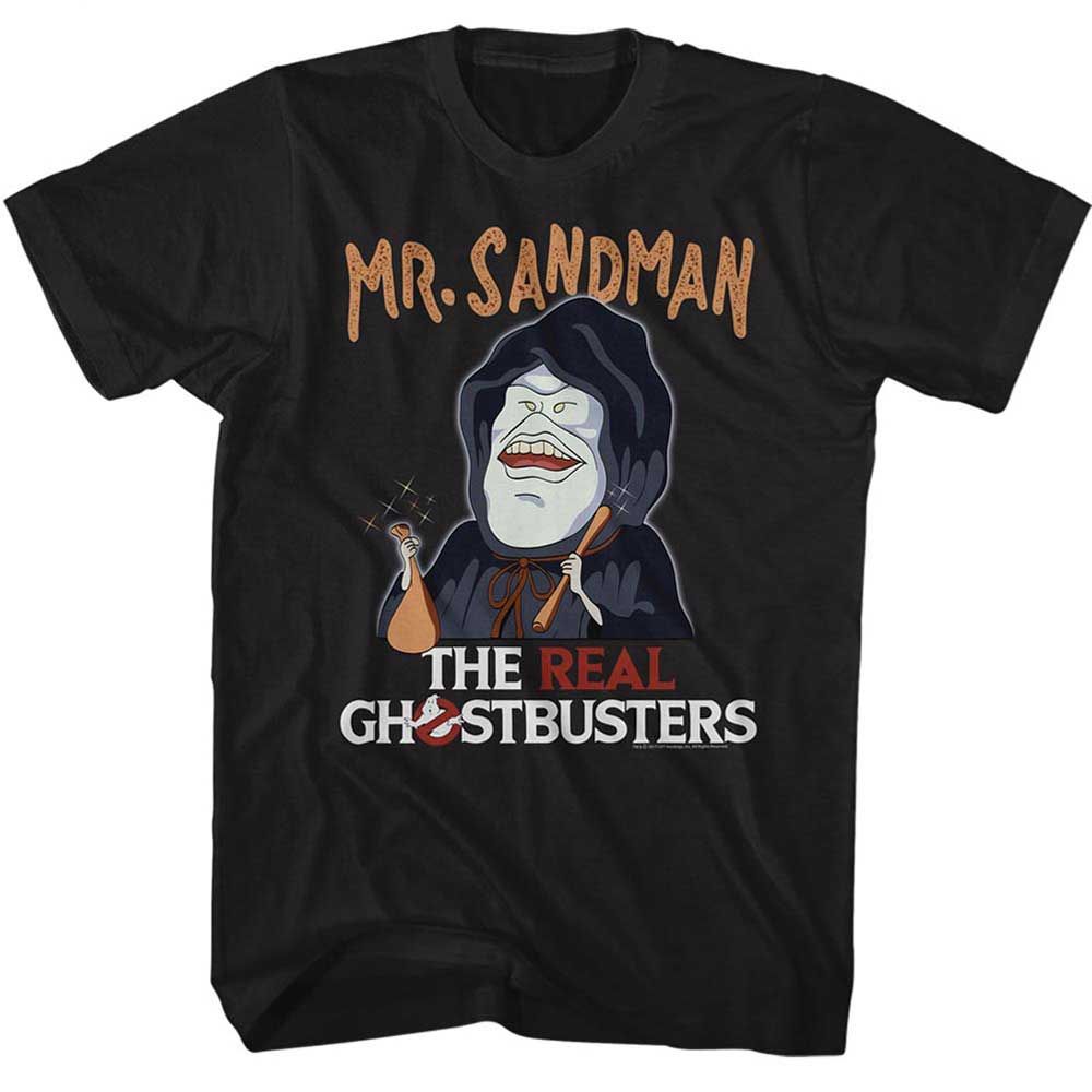 Black The Real Ghostbusters t-shirt featuring a The Real Ghostbusters Mr. Sandman design