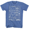 Royal Heather The Real Ghostbusters t-shirt featuring an Ecto-1 blueprints design