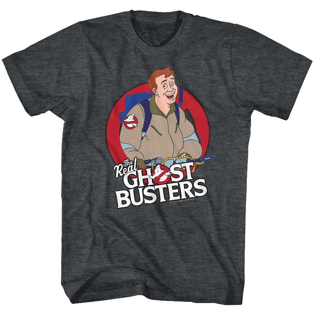 Black Heather The Real Ghostbusters t-shirt featuring a Ray design