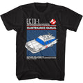 Black The Real Ghostbusters t-shirt featuring an Ecto-1 Manual design