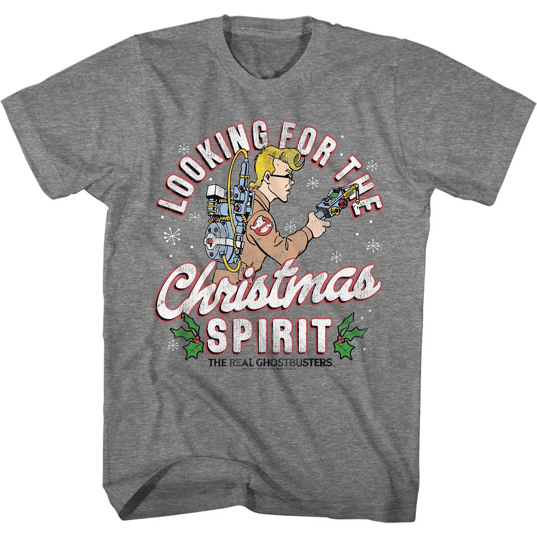 Graphite Heather The Real Ghostbusters t-shirt featuring a Christmas Spirit design