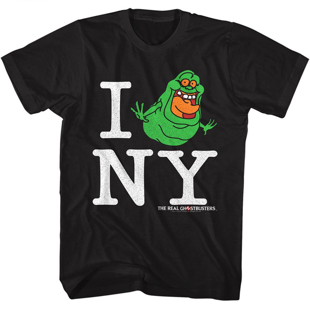 Black The Real Ghostbusters t-shirt featuring a The Real Ghostbusters Rgb I Slimer Ny design