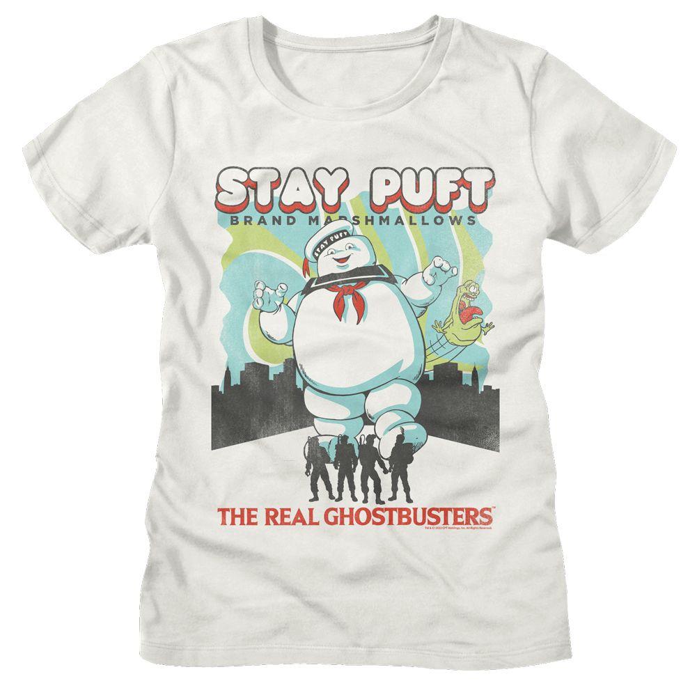 The Real Ghostbusters Ladies T-Shirt - Rgb Stay Puft and Busters