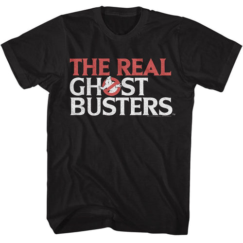 Black The Real Ghostbusters t-shirt featuring a Real Ghostbusters logo design