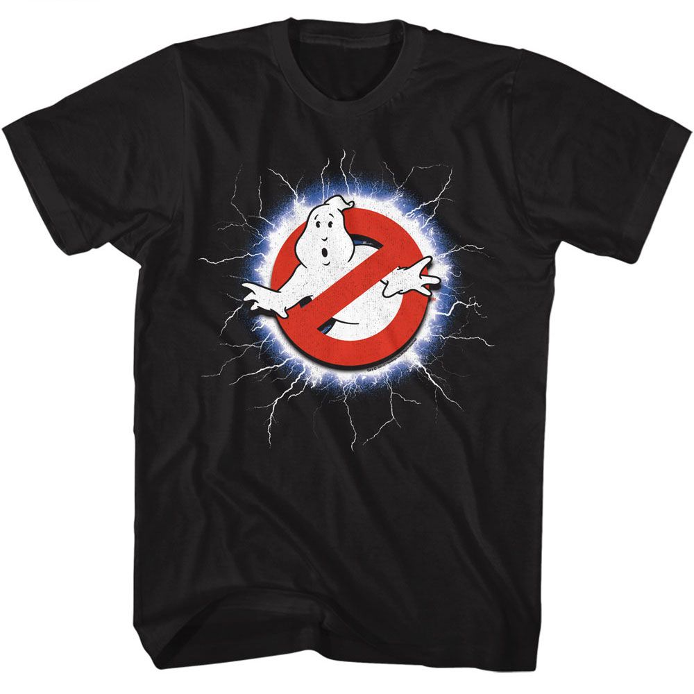 Black The Real Ghostbusters t-shirt featuring a The Real Ghostbusters Rgb Lightning and Logo design