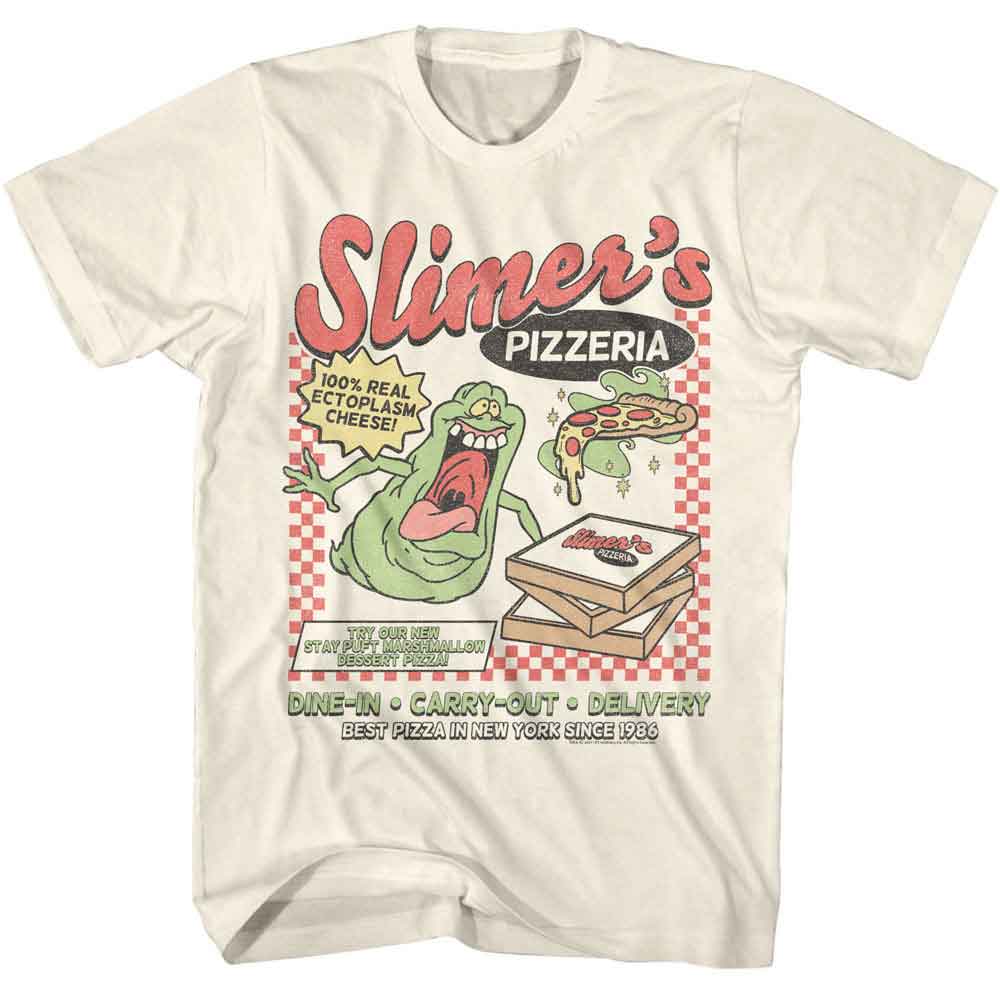 Natural The Real Ghostbusters t-shirt featuring a Slimer's Pizzeria design