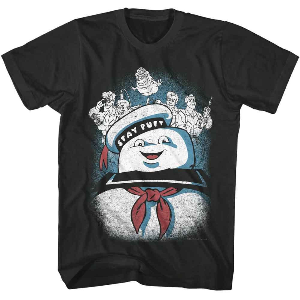 Smoke Gray The Real Ghostbusters t-shirt featuring a The Real Ghostbusters Rgb Stay Puft and Ghostbusters design