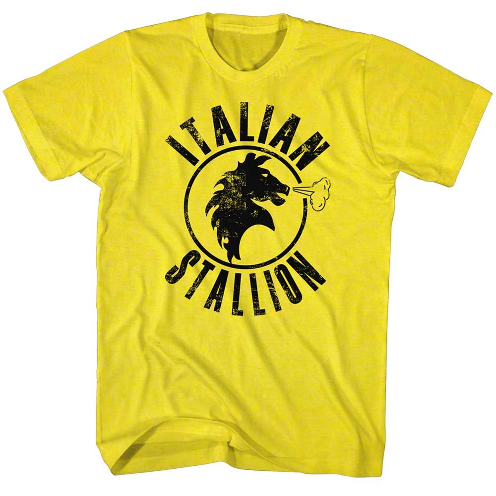 Yellow Rocky t-shirt featuring an Italian Stallion design