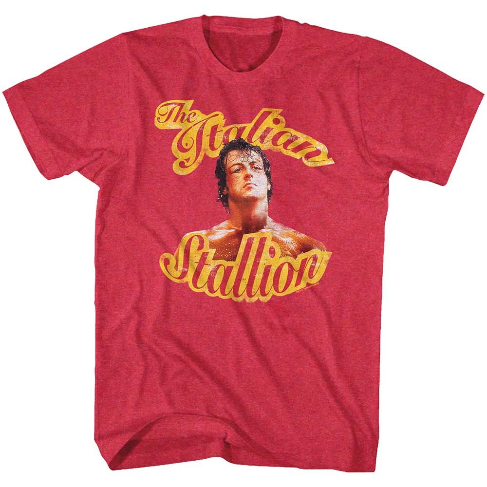 Red Heather Rocky t-shirt featuring a Rocky Beaten design