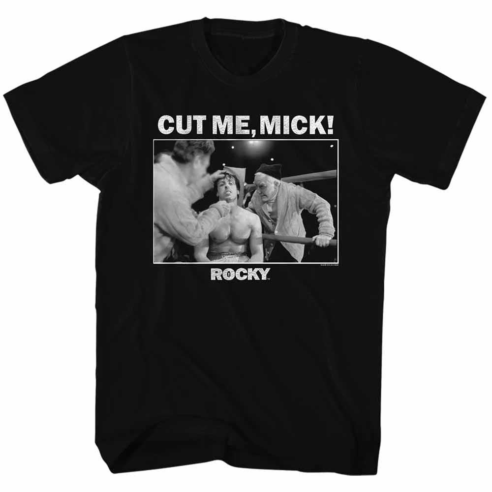 Black Rocky t-shirt featuring a Rocky Cut Mick design
