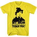 Yellow Rocky t-shirt featuring a Rocky My Mom Hits Harder design