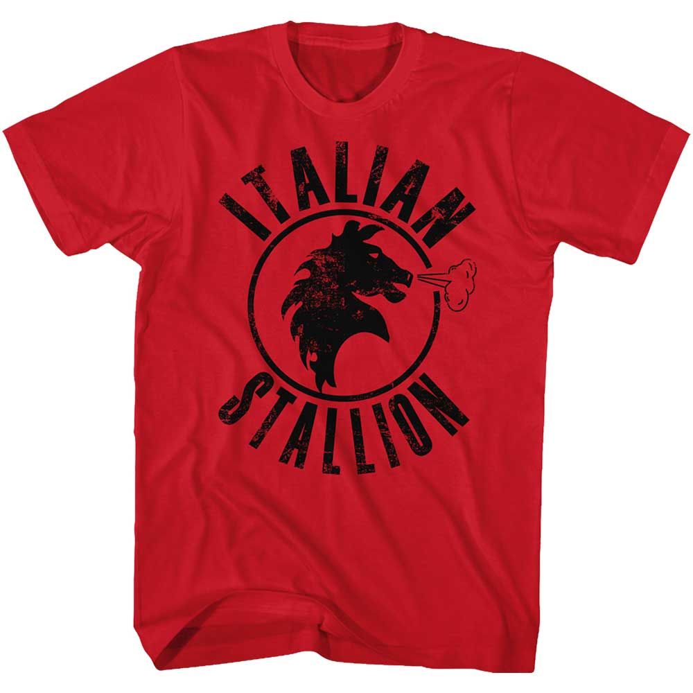 Red Rocky t-shirt featuring a Rocky Rd Stallion design