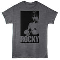 Heather Charcoal Rocky t-shirt featuring a Rocky Rocky in a Box design