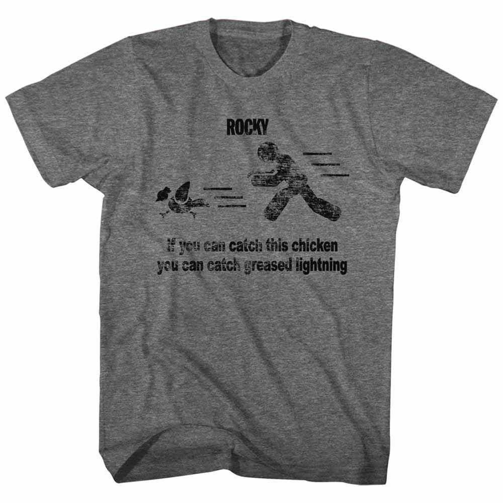 Graphite Heather Rocky t-shirt featuring a Rocky Catch This design