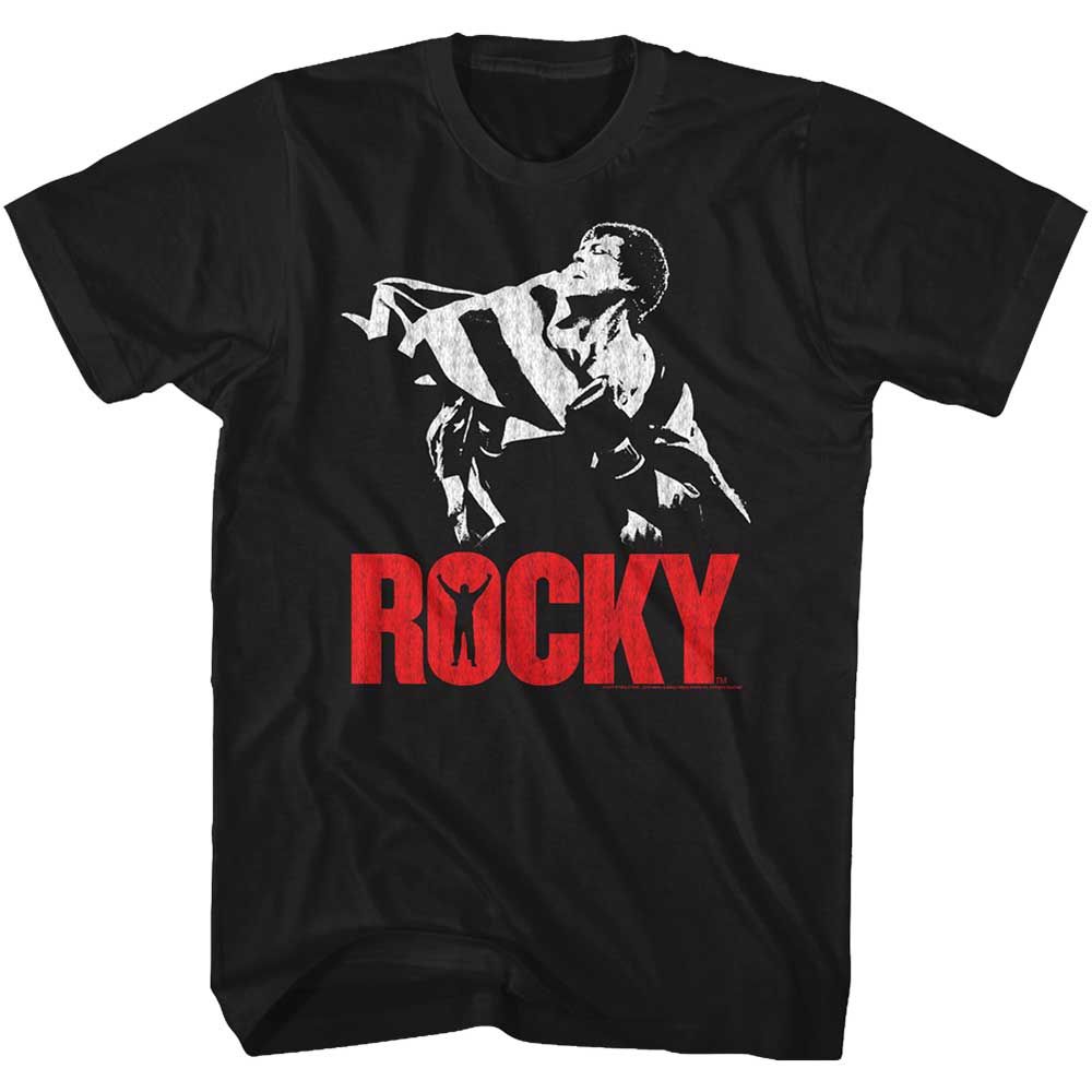 Black Rocky t-shirt featuring a Rocky Rocky Flag design