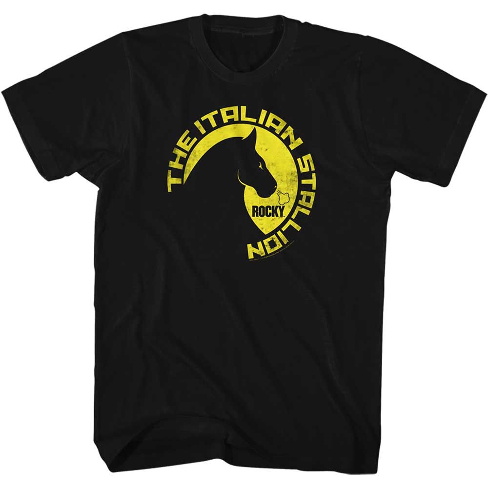 Black Rocky t-shirt featuring a Rocky Wild Stallions design