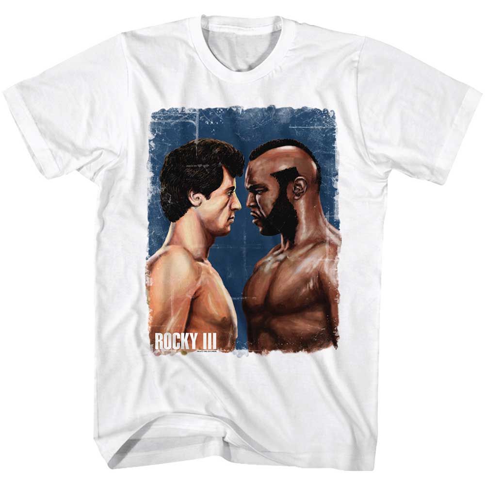 White Rocky t-shirt featuring a Rocky Rocky vs. Clubber Painting design