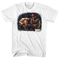 White Rocky t-shirt featuring a Rocky Rocky vs. Apollo Painting design