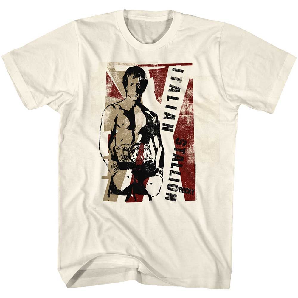 Natural Rocky t-shirt featuring an Italian Stallion design
