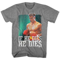 Graphite Heather Rocky t-shirt featuring a Rocky Dies Distressed design