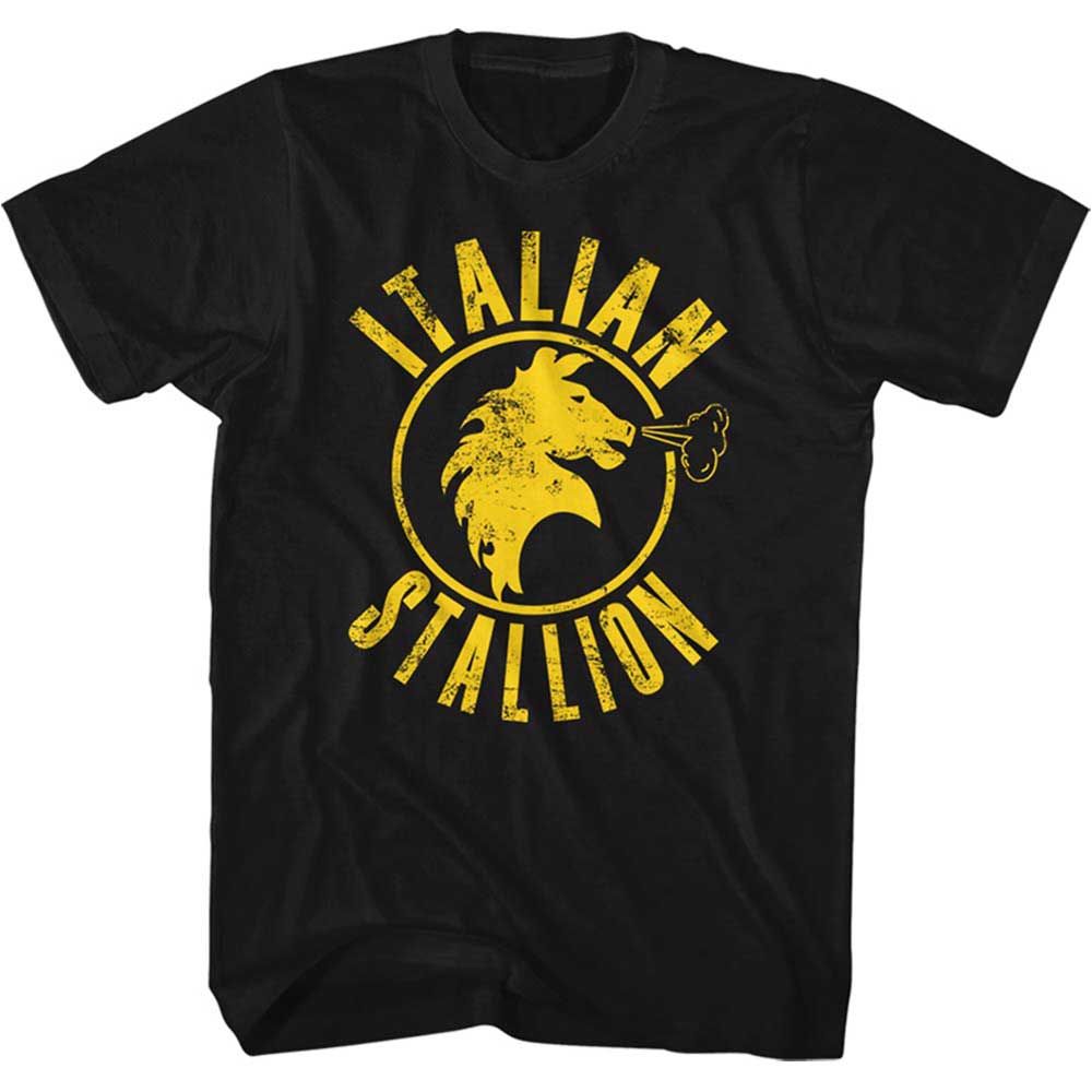 Black Rocky t-shirt featuring a Rocky Blk Stallion design