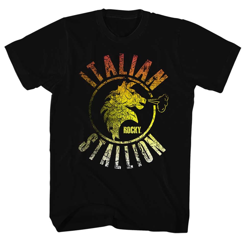 Black Rocky t-shirt featuring a Rocky Stallion Fade design